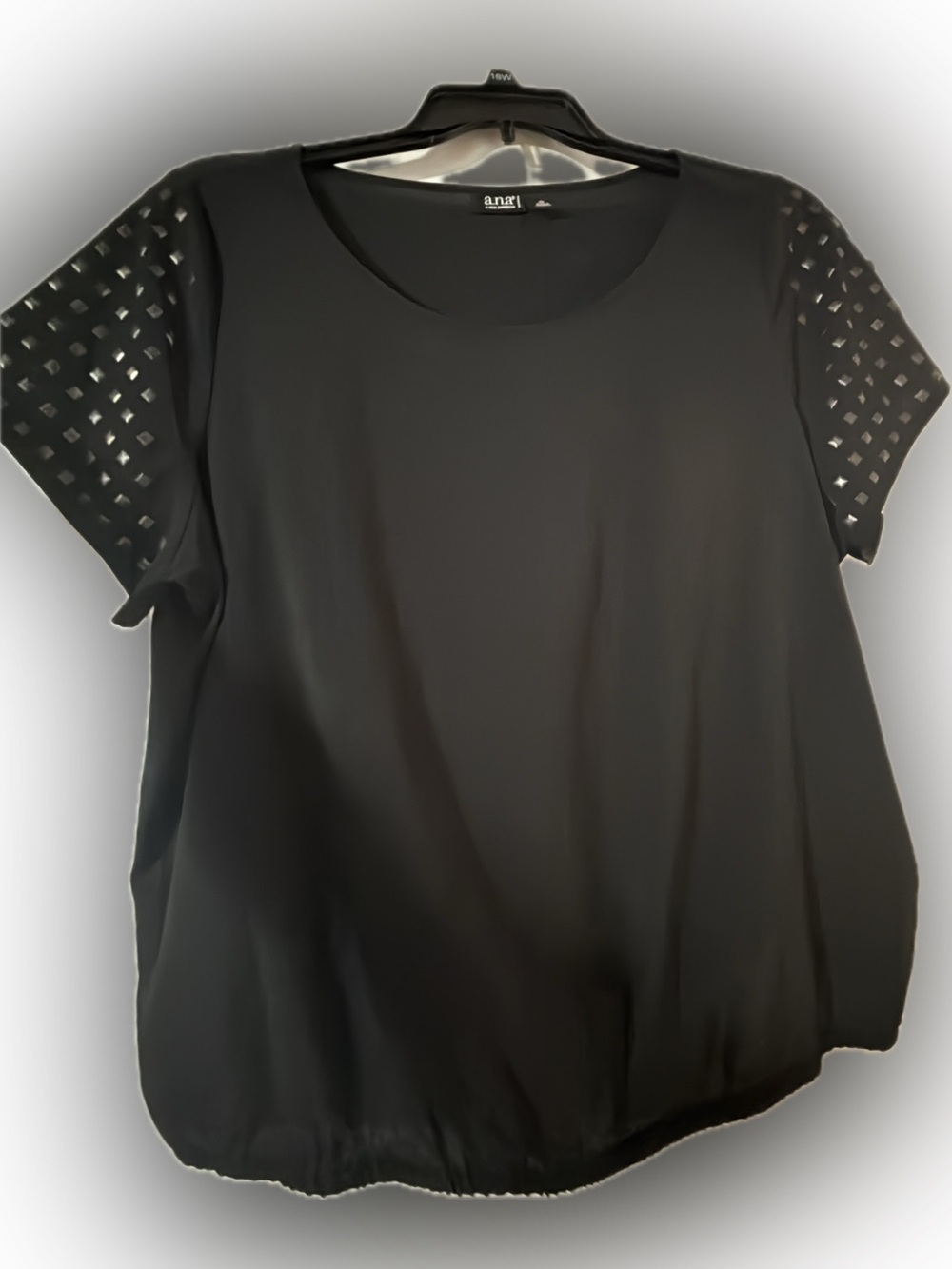 Ann Taylor Black Short Sleeve Top with Studded Sleeve Detail